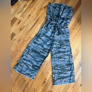 Vintage Havana Blue and Gray Tie-Dye Jumpsuit with Wide-Leg Design